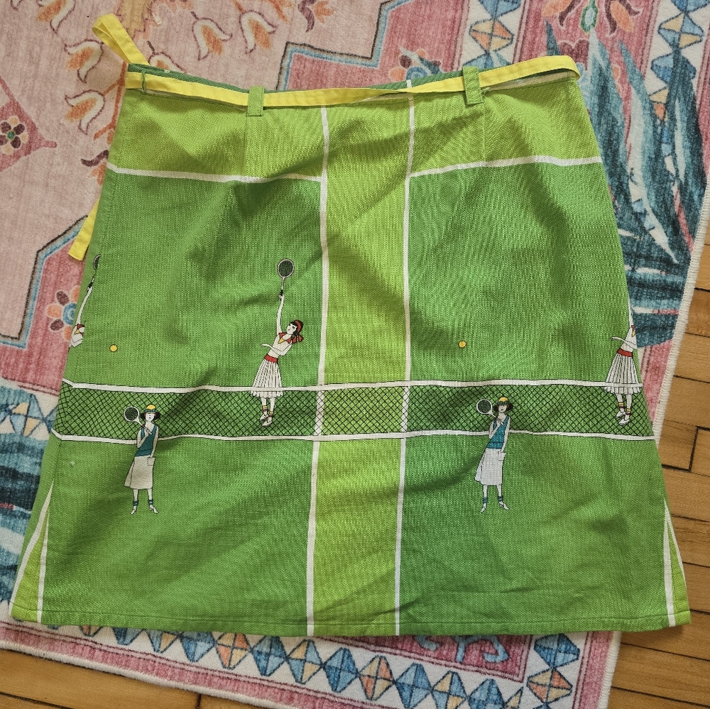 Sitwell Green Tennis Court Print Wrap Skirt Size 6 - Picture 2 of 5
